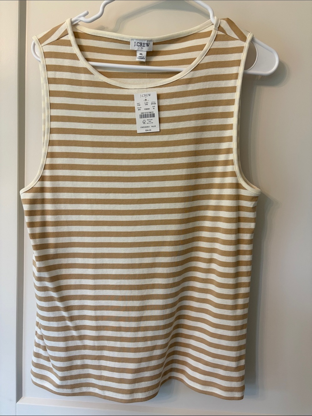 J. Crew Striped Sleeveless Tank in Cream and Tan